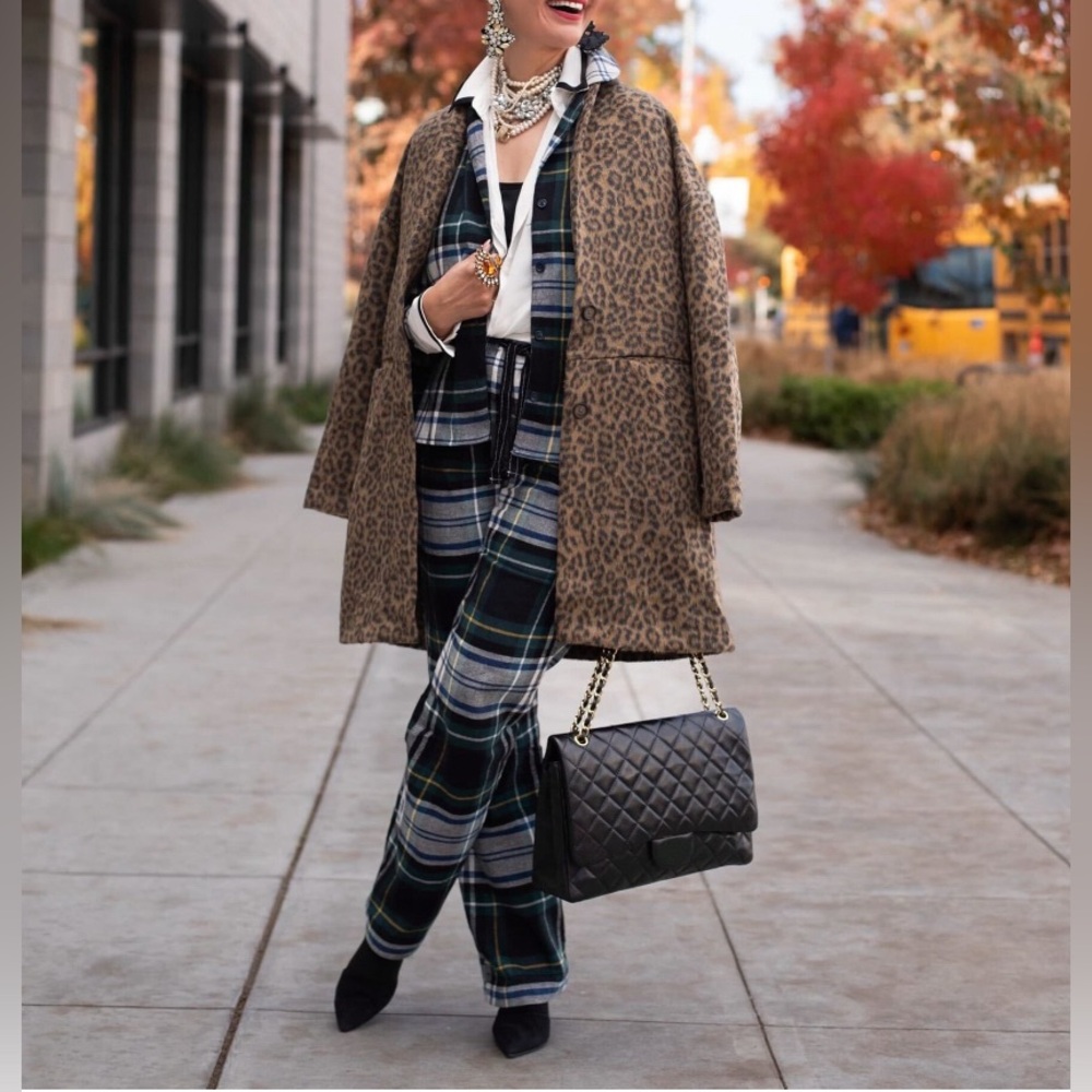 NEW Old Navy Cheetah Print Long-Line Cardigan Coat Size Small 10% Wool Faux Fur